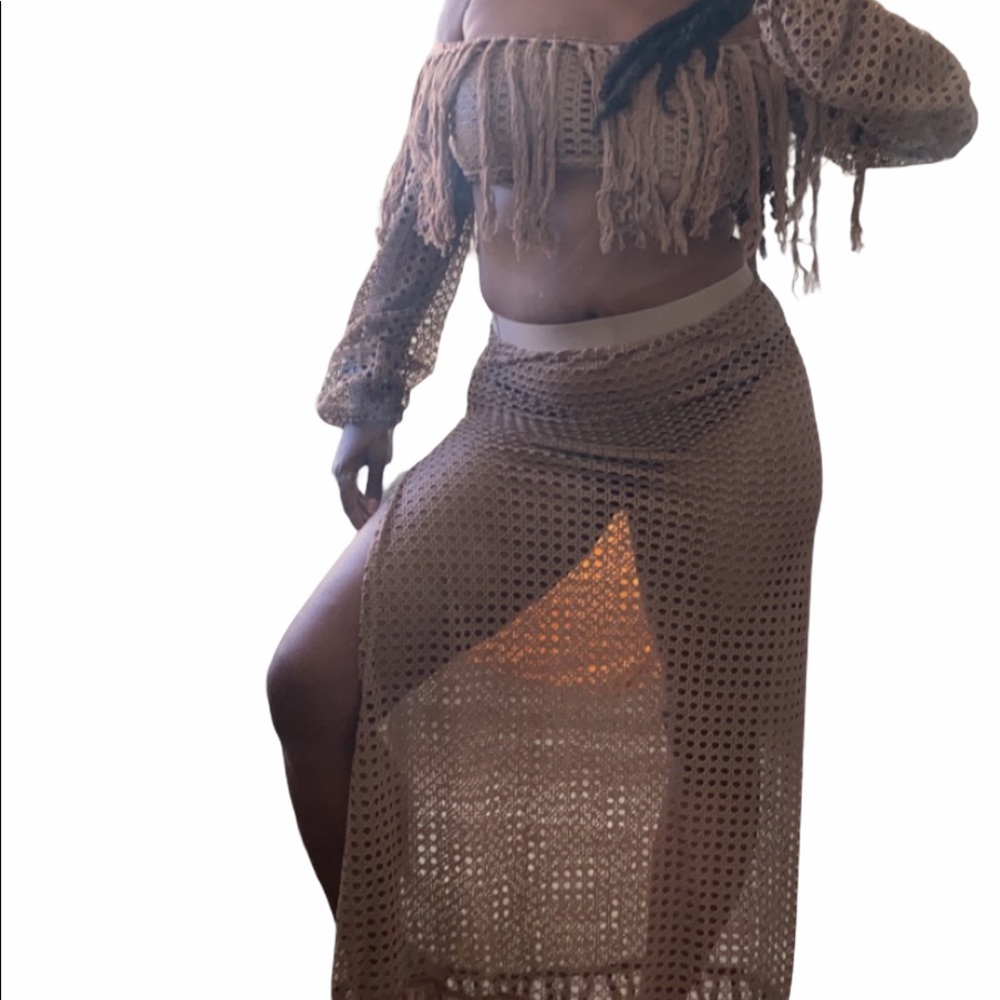 New Tan taupe two-piece bathing suit cover up